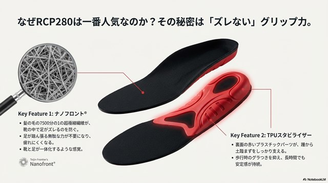 柔らかすぎるクッションと、骨格をしっかり支えるインソールの違いによる足への負担を比較したイラスト