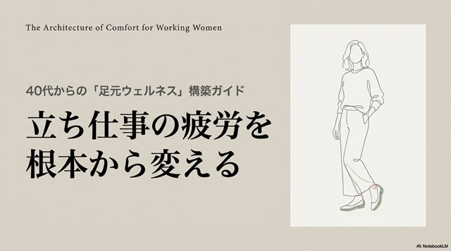 40代女性のための立ち仕事で疲れない靴選びと足元ウェルネス構築ガイドの表紙画像。